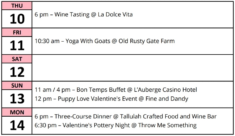 Valentine's Weekend Events Calendar Baton Rouge, Louisiana